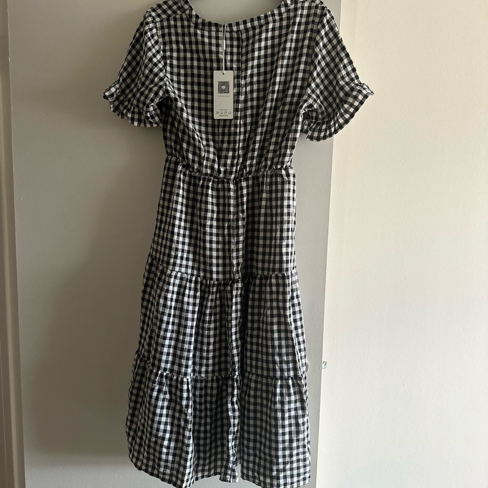 NWT CHECKERED BLACK & WHITE SHORT SLEEVE MAXI DRESS SUNDRESS SUMMER DRESS